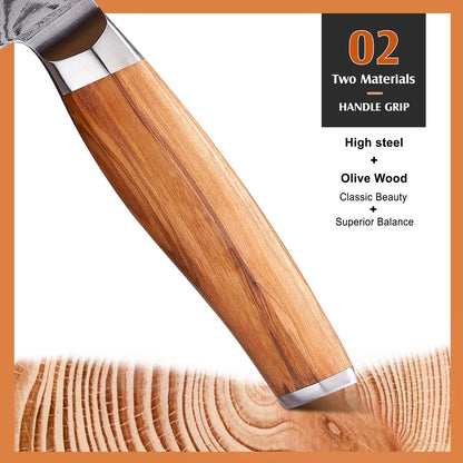 11-Piece Damascus Steel Kitchen Knife Set with Olive Wood Handles