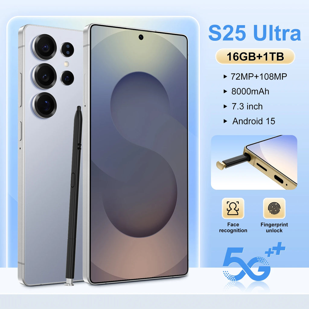 2025 Online Retailer Ultra Original Unlock 7.3 Inch 12GB+512GB Android 5G Smartphone S25 8000mAh S-Pen 4G 5G WIFI Mobile Phones