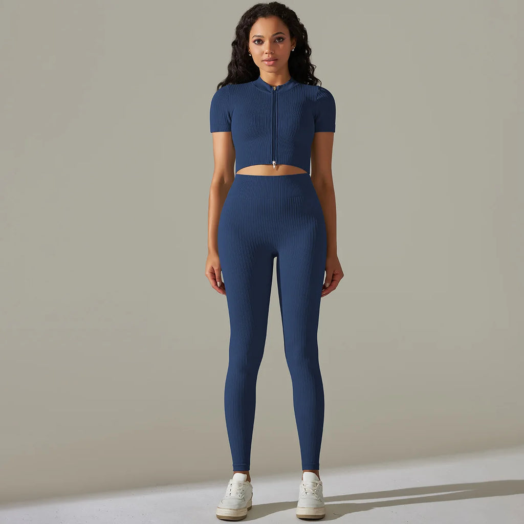 Women's Quarter-Zip Workout Set with High-Waist Tights