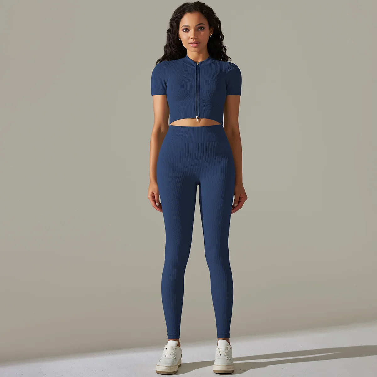 Women's Quarter-Zip Workout Set with High-Waist Tights