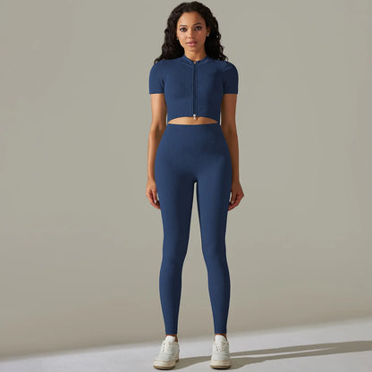 Women's Quarter-Zip Workout Set with High-Waist Tights