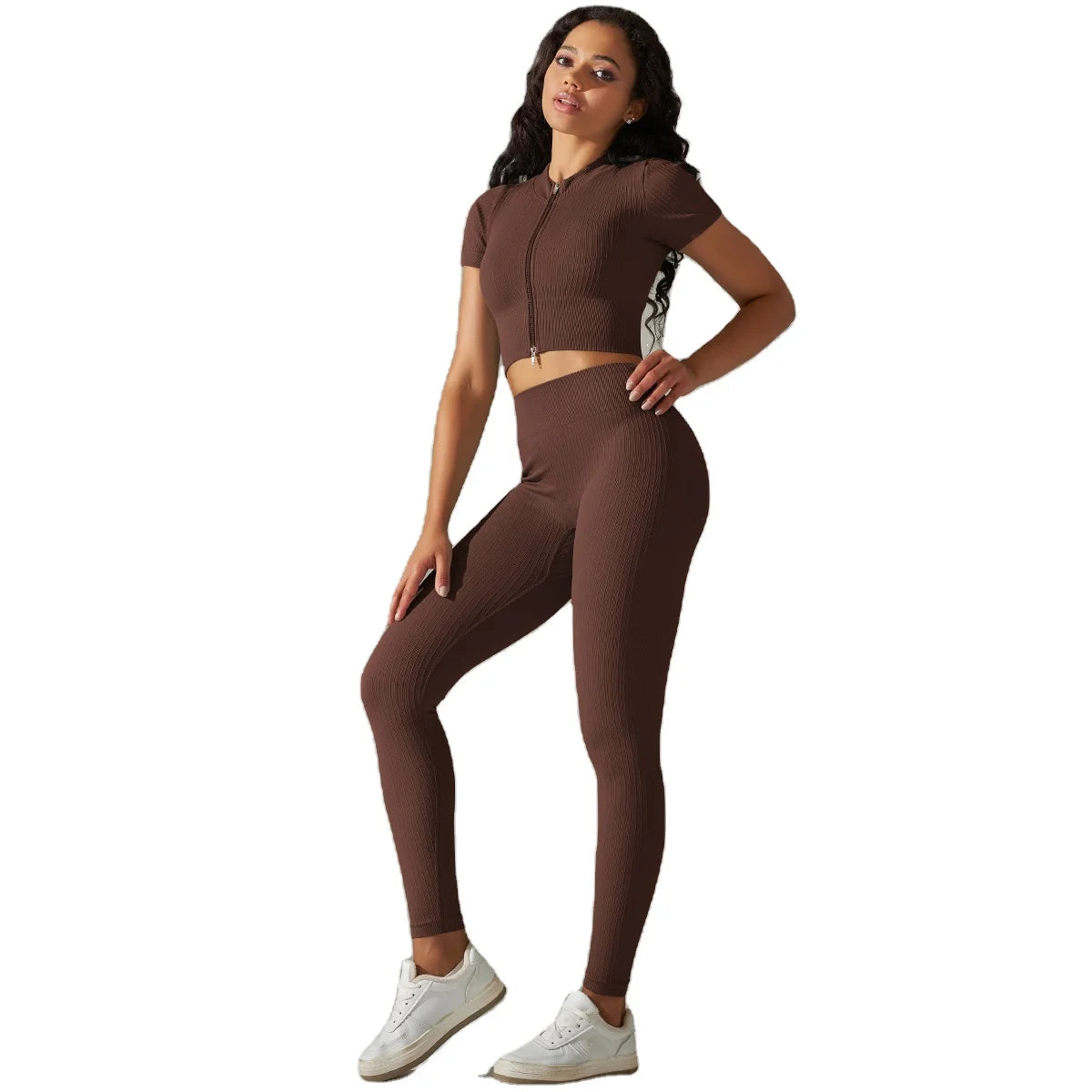 Women's Quarter-Zip Workout Set with High-Waist Tights