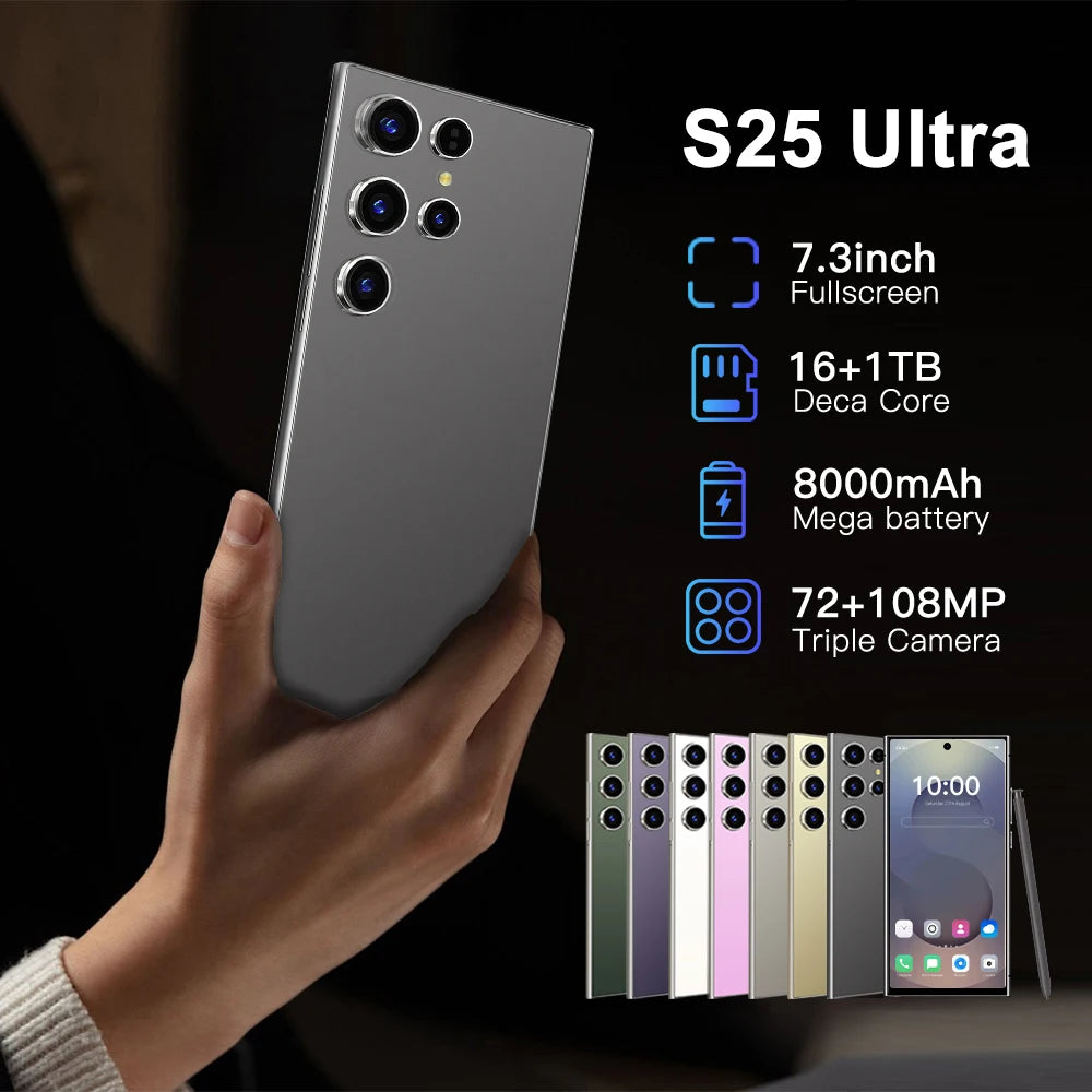 2025 Online Retailer S25 Ultra Original Unlock 7.3 Inch 12GB+512GB Android 5G Smartphone 8000mAh S-Pen 4G 5G WIFI Mobile Phones