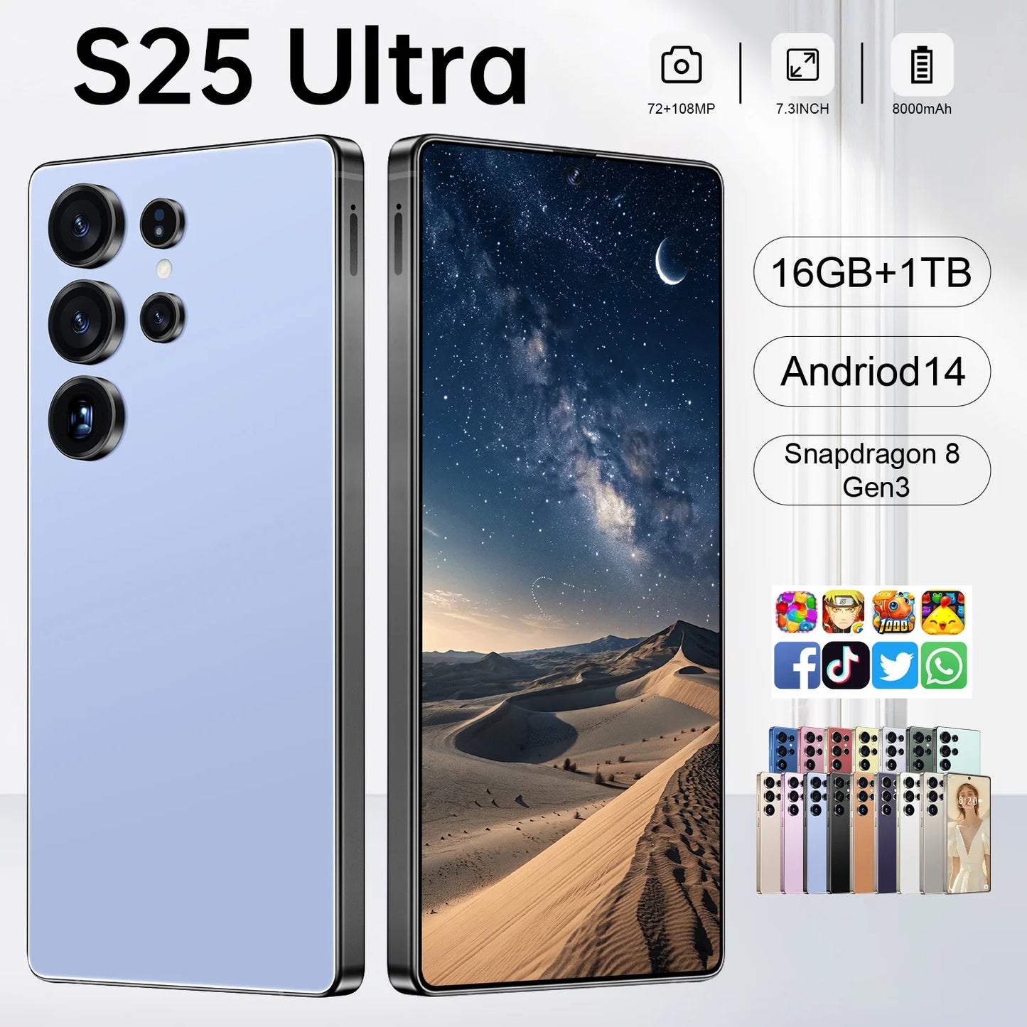 Original S25 Ultra 7.3 Full Screen Android Smartphone 12GB+512GB Global Version GPS WiFi HD Screen 108MP CDMA LTE Mobile Phones