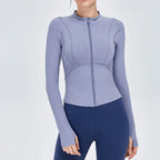 Light purple athletic jacket with a zipper on a white background