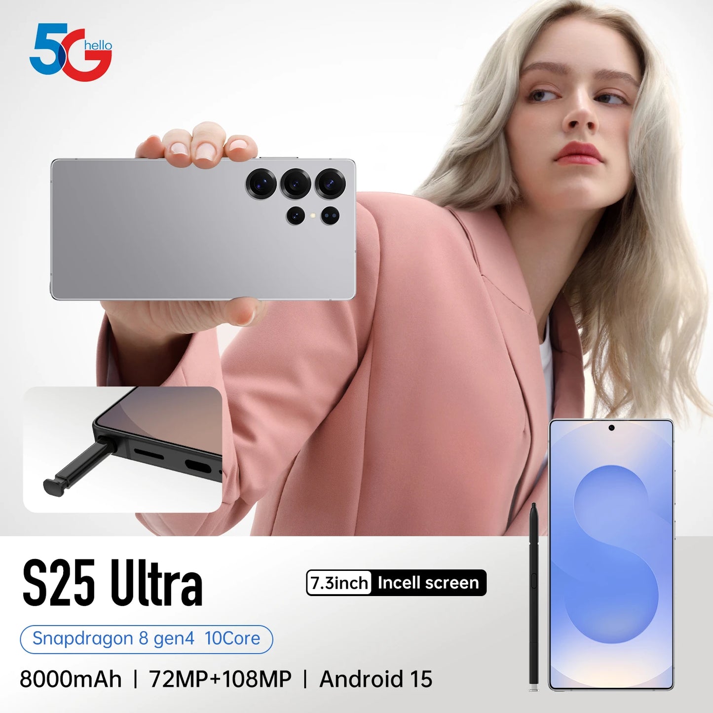 Best Sell New for S25 ultra Original Phone 5G Smartphone 7.3 Inch 12GB+512GB Android Telephone Mobile Phones Express Shipping