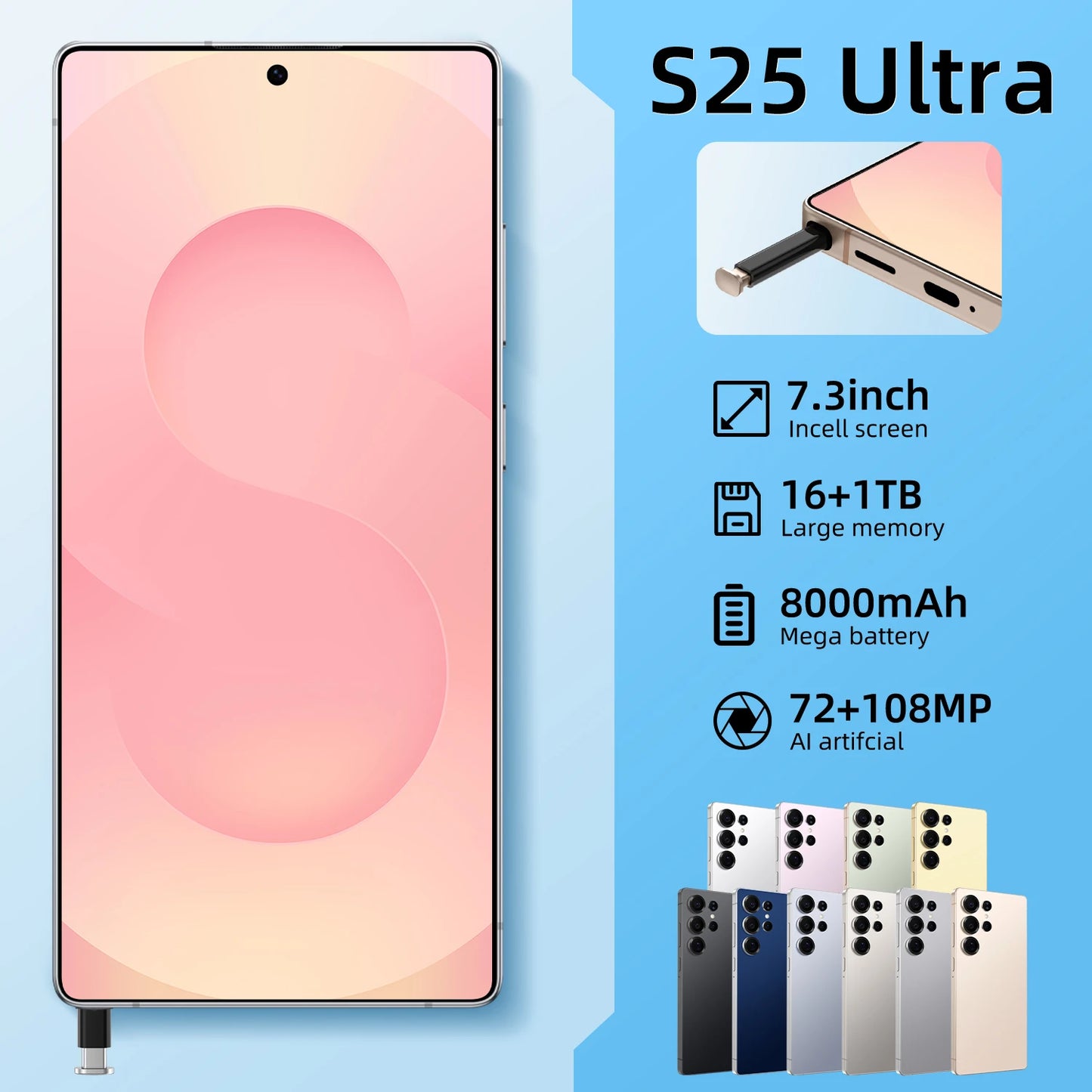 Best Sell New for S25 ultra Original Phone 5G Smartphone 7.3 Inch 12GB+512GB Android Telephone 8000mAh Mobile Phones