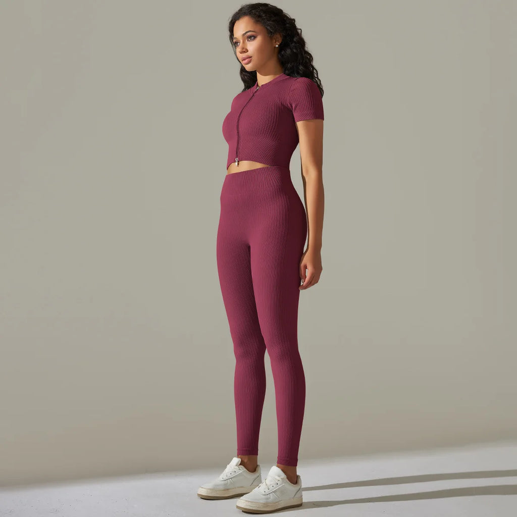 Women's Quarter-Zip Workout Set with High-Waist Tights