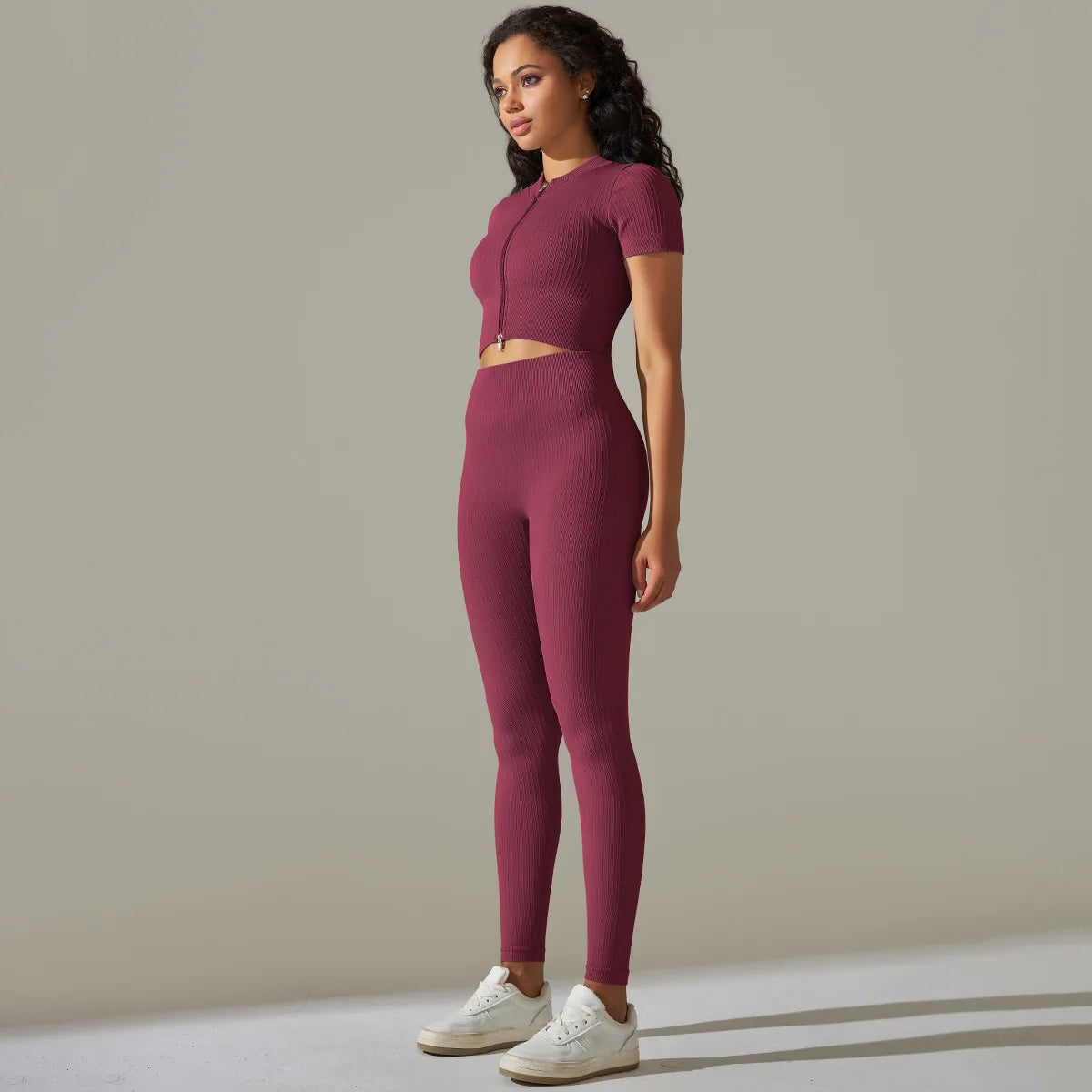 Women's Quarter-Zip Workout Set with High-Waist Tights