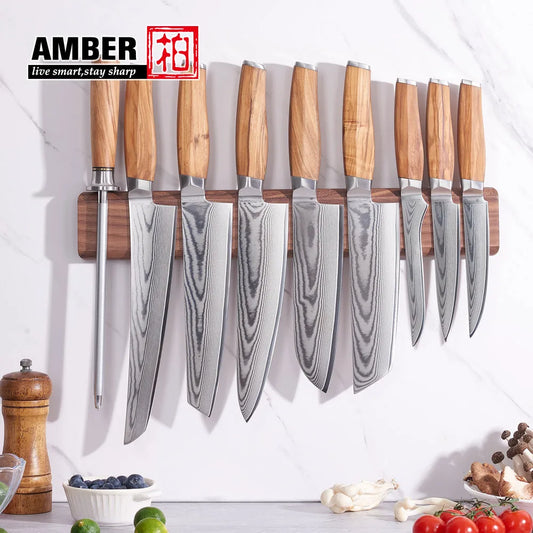 11-Piece Damascus Steel Kitchen Knife Set with Olive Wood Handles