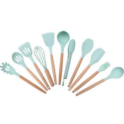 Huabao 13-Piece Premium Silicone &amp; Wood Utensil Set