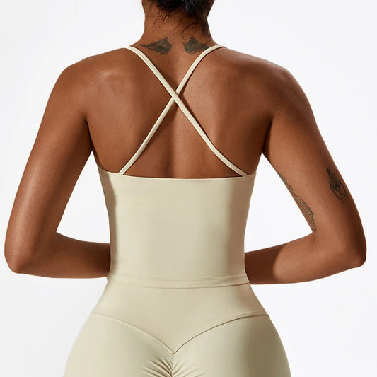 Popular Cross Back Strappy Crop Top Training Workout Gym Wear Push up Yoga Bra