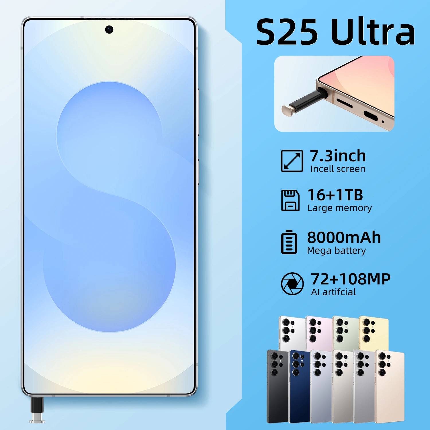 Best Sell New for S25 ultra Original Phone 5G Smartphone 7.3 Inch 12GB+512GB Android Telephone Mobile Phones Express Shipping