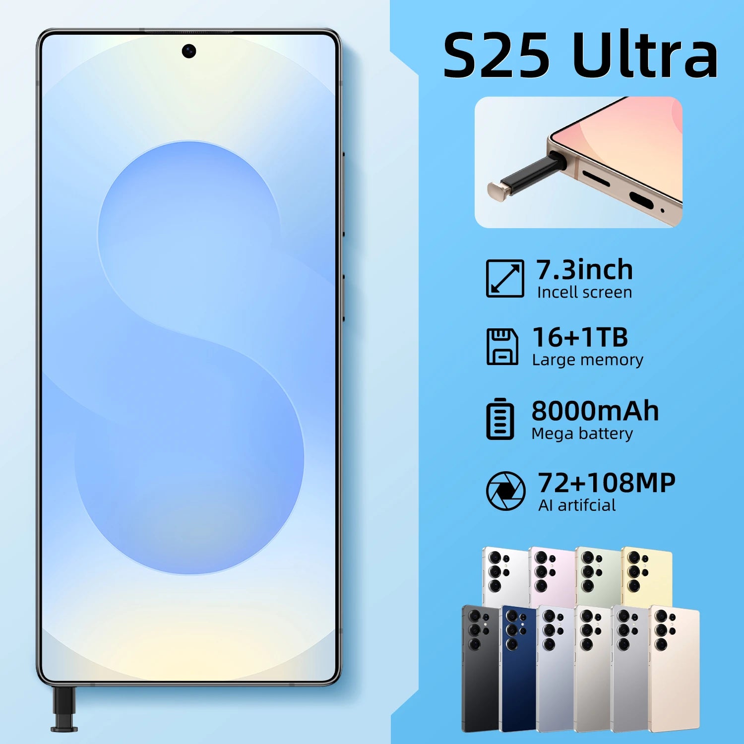 Best Sell New for S25 ultra Original Phone 5G Smartphone 7.3 Inch 12GB+512GB Android Telephone Mobile Phones Express Shipping