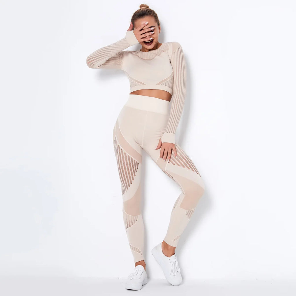 Long Sleeve Workout Set - Crop Top & High-Waist Tights