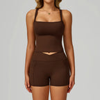 Women's High-Waist Workout Set - Sports Vest & Shorts
