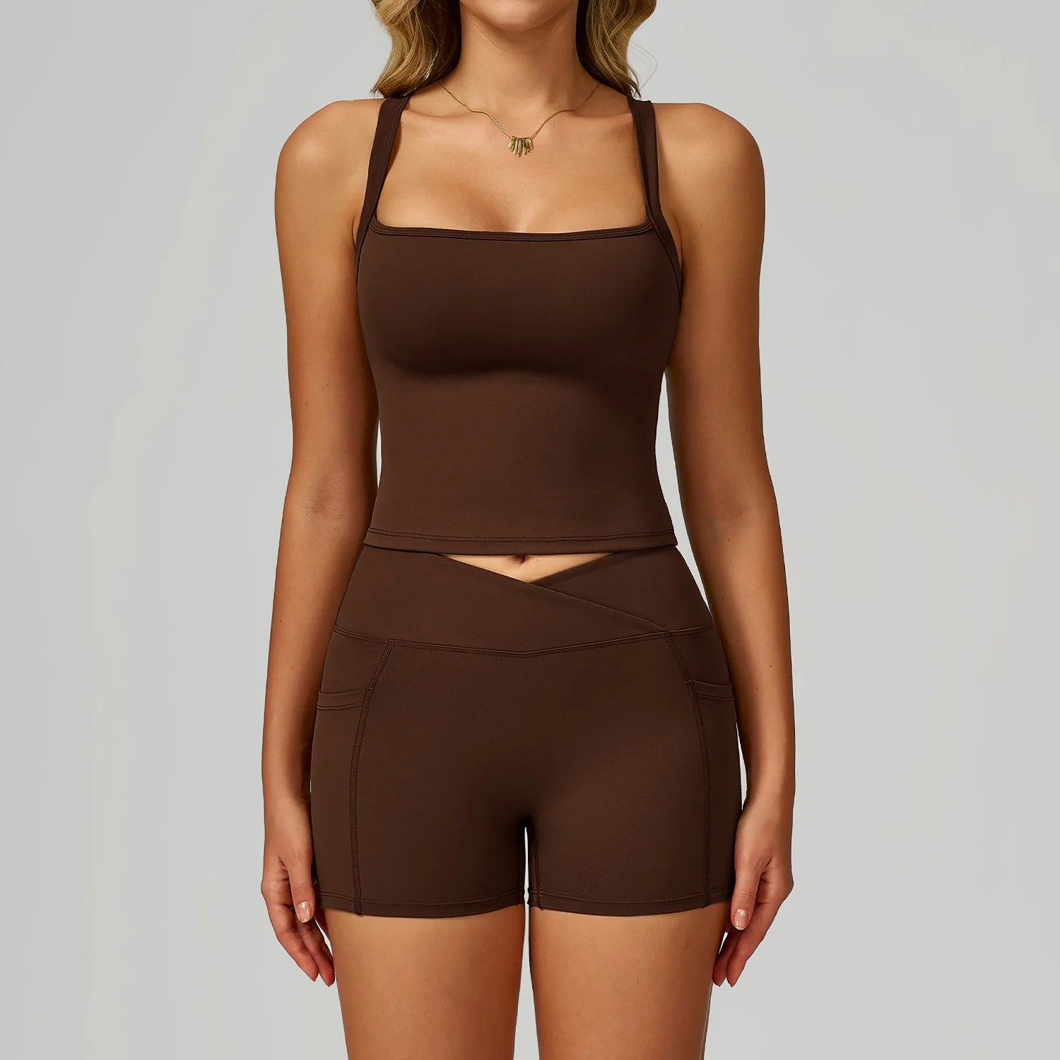 Women's High-Waist Workout Set - Sports Vest & Shorts