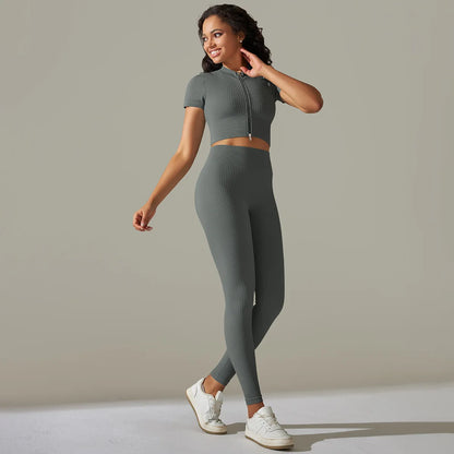 Women's Quarter-Zip Workout Set with High-Waist Tights