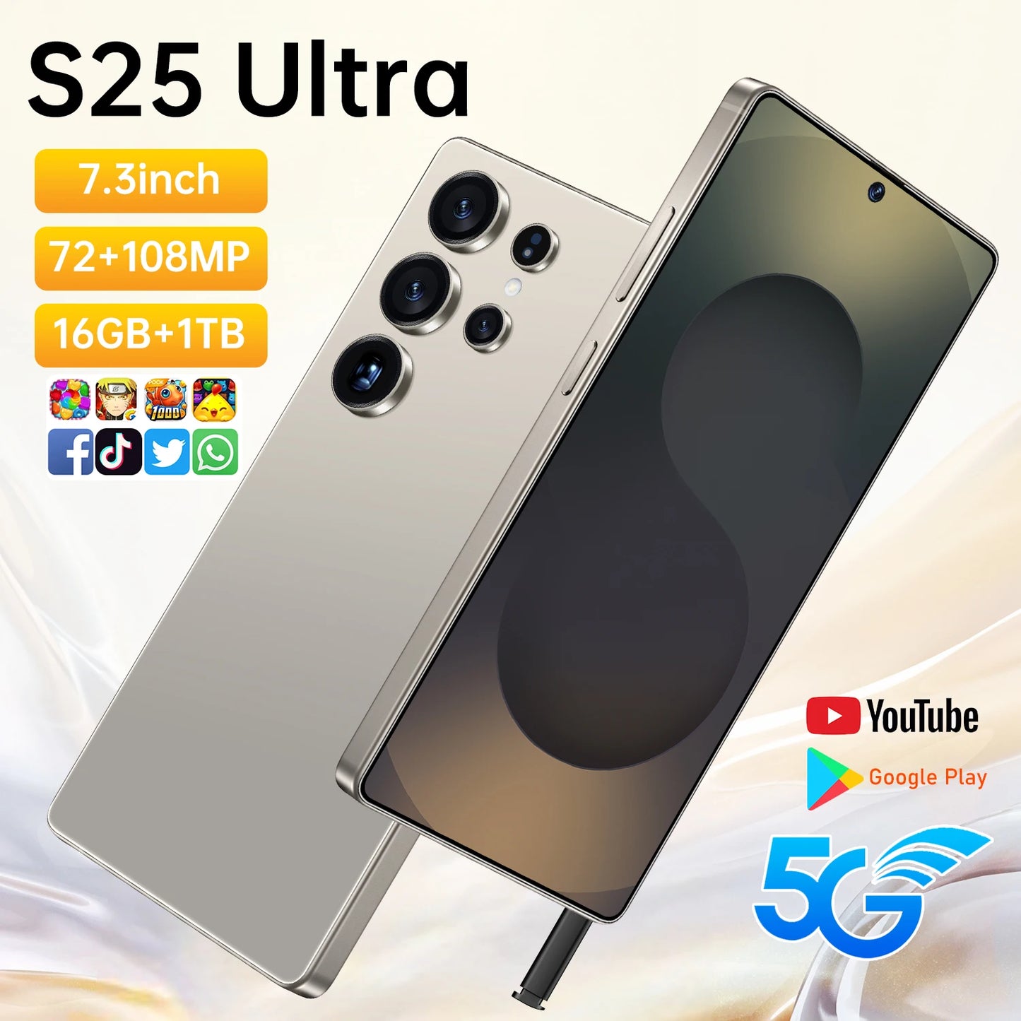 "5G Dual Sim BigScreen Android 15 Smartphones 2025 New S25 Ultra 6.9 Inch 16+512GB Mobile Phones"