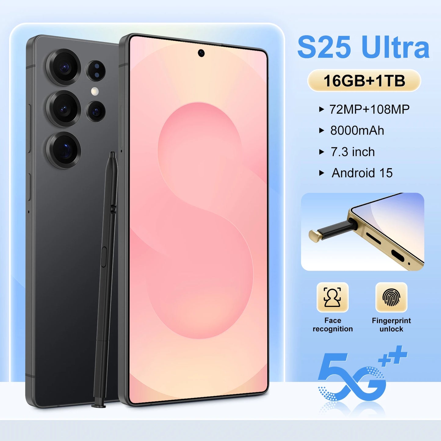 Best Sell New for S25 ultra Original Phone 5G Smartphone 7.3 Inch 12GB+512GB Android Telephone Mobile Phones Express Shipping