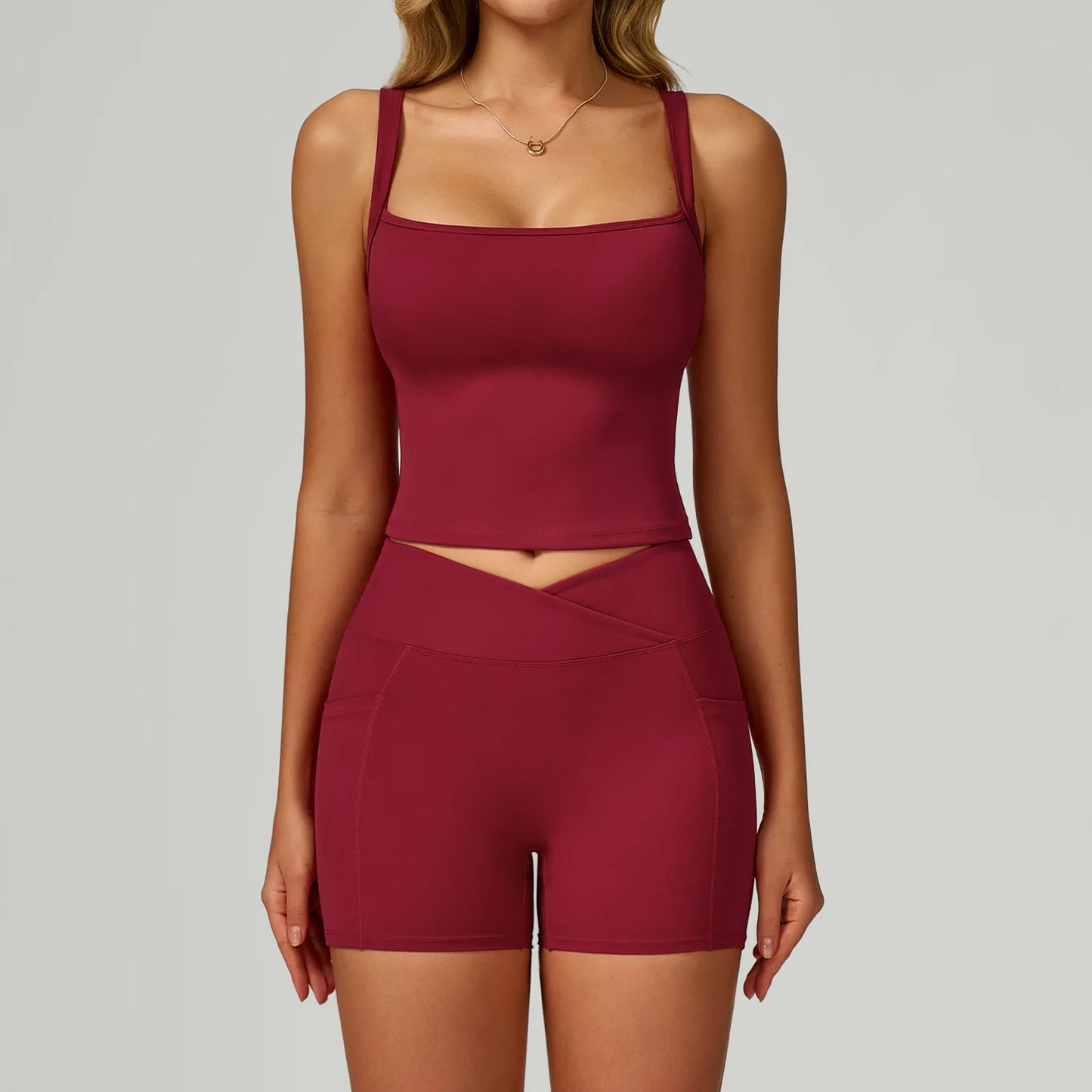 Women's High-Waist Workout Set - Sports Vest & Shorts