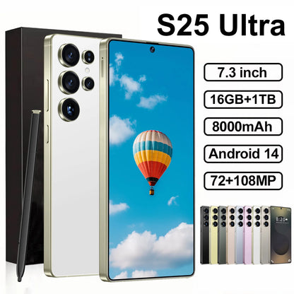2025 Online Retailer Ultra Original Unlock 7.3 Inch 12GB+512GB Android 5G Smartphone S25 S-Pen 4G 5G WIFI Mobile Phones 8000mAh