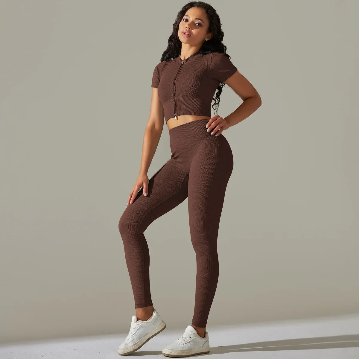 Women's Quarter-Zip Workout Set with High-Waist Tights