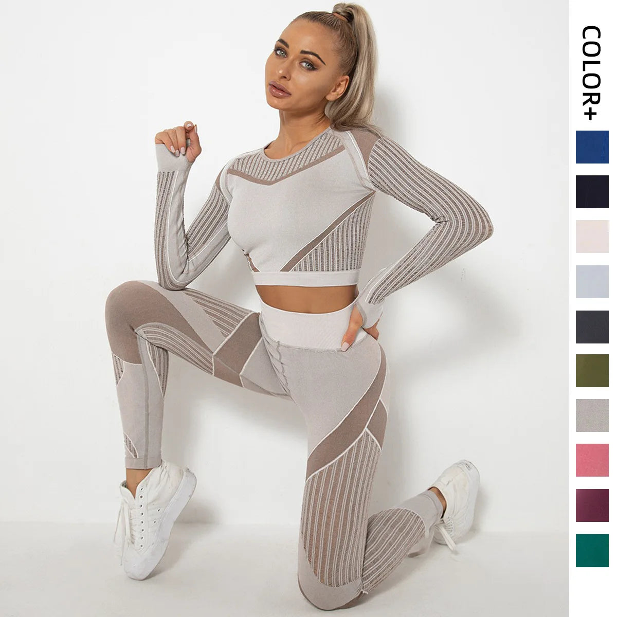 Long Sleeve Workout Set - Crop Top & High-Waist Tights