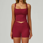 Women's High-Waist Workout Set - Sports Vest & Shorts