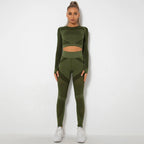 Long Sleeve Workout Set - Crop Top & High-Waist Tights