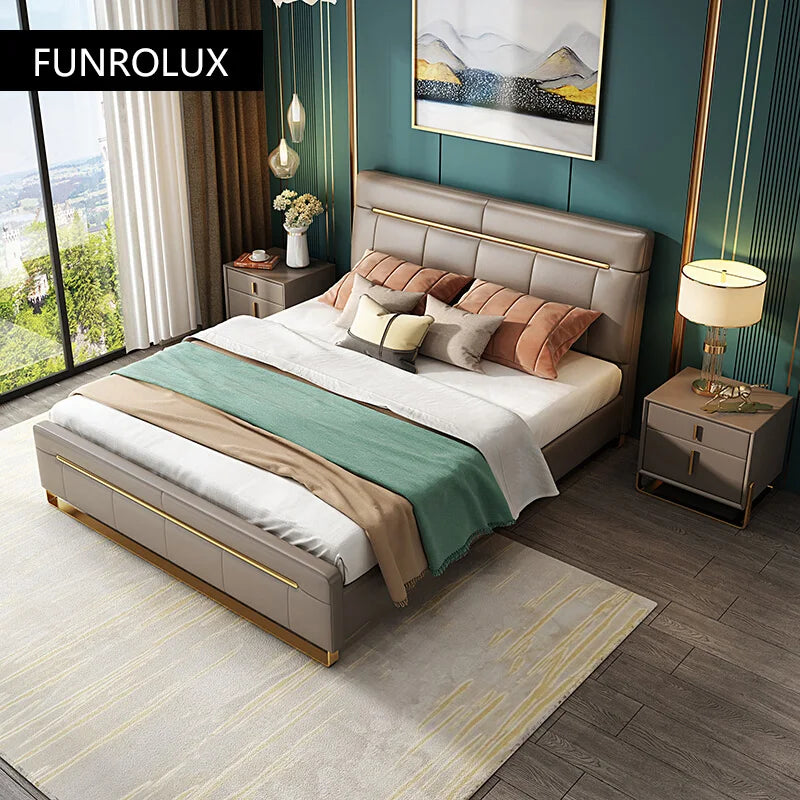 Modern bedroom  minimalist bed bedroom double bed1.8M master bedroom high box marriage bed leather art soft bed