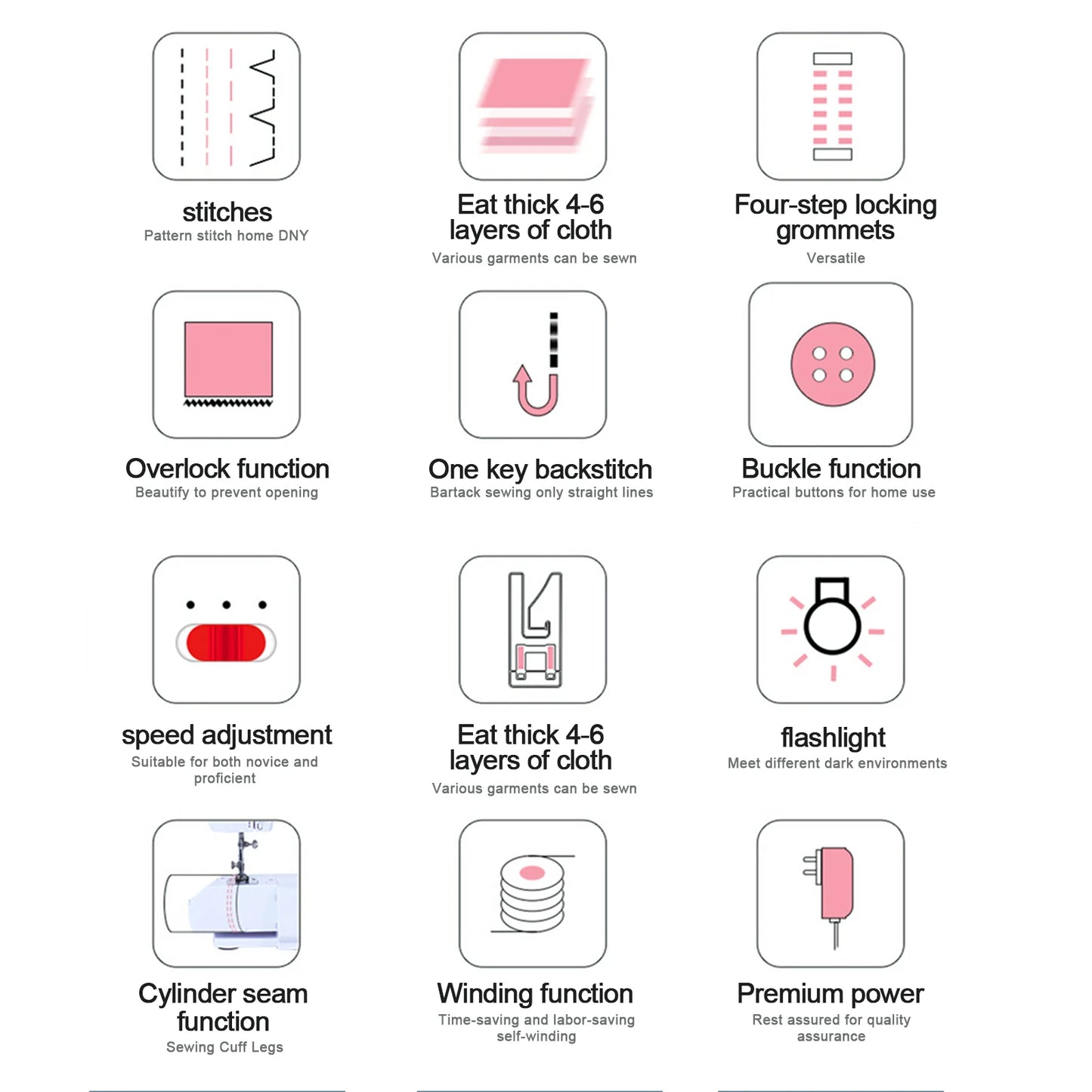 Portable Sewing Machine |12 Stitch Types, Horizontal Rotary Shuttle &amp; Metal Hook