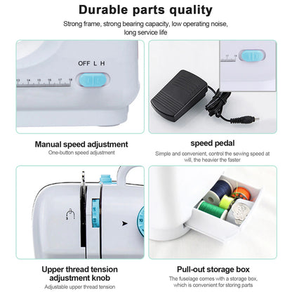 Portable Sewing Machine |12 Stitch Types, Horizontal Rotary Shuttle &amp; Metal Hook