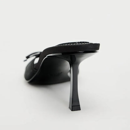 Heel Slippers Lace Mesh Bow Luxury