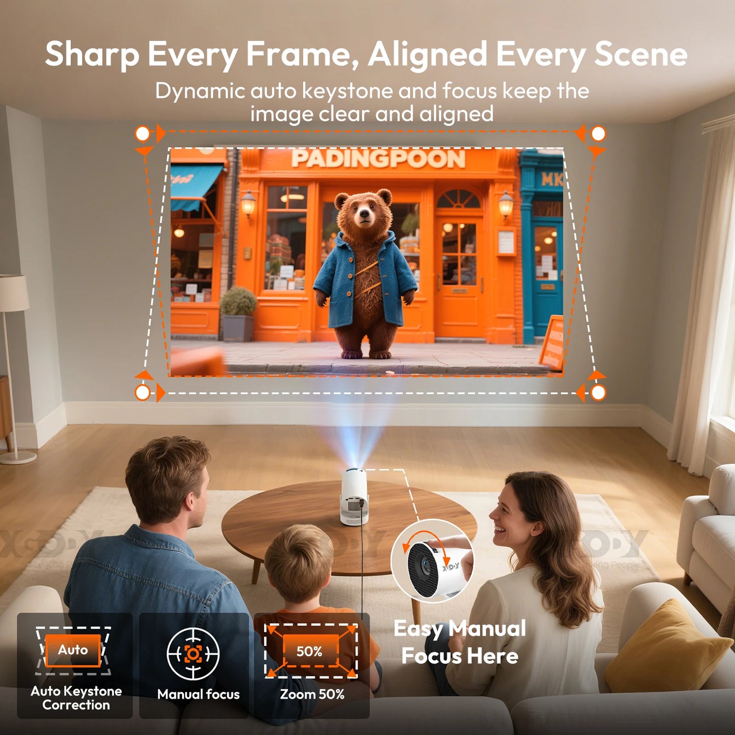 XGODY Gimbal 3S Short-Throw Projector | 720P HD, 250 ANSI Lumens, Android 11 with WiFi 6