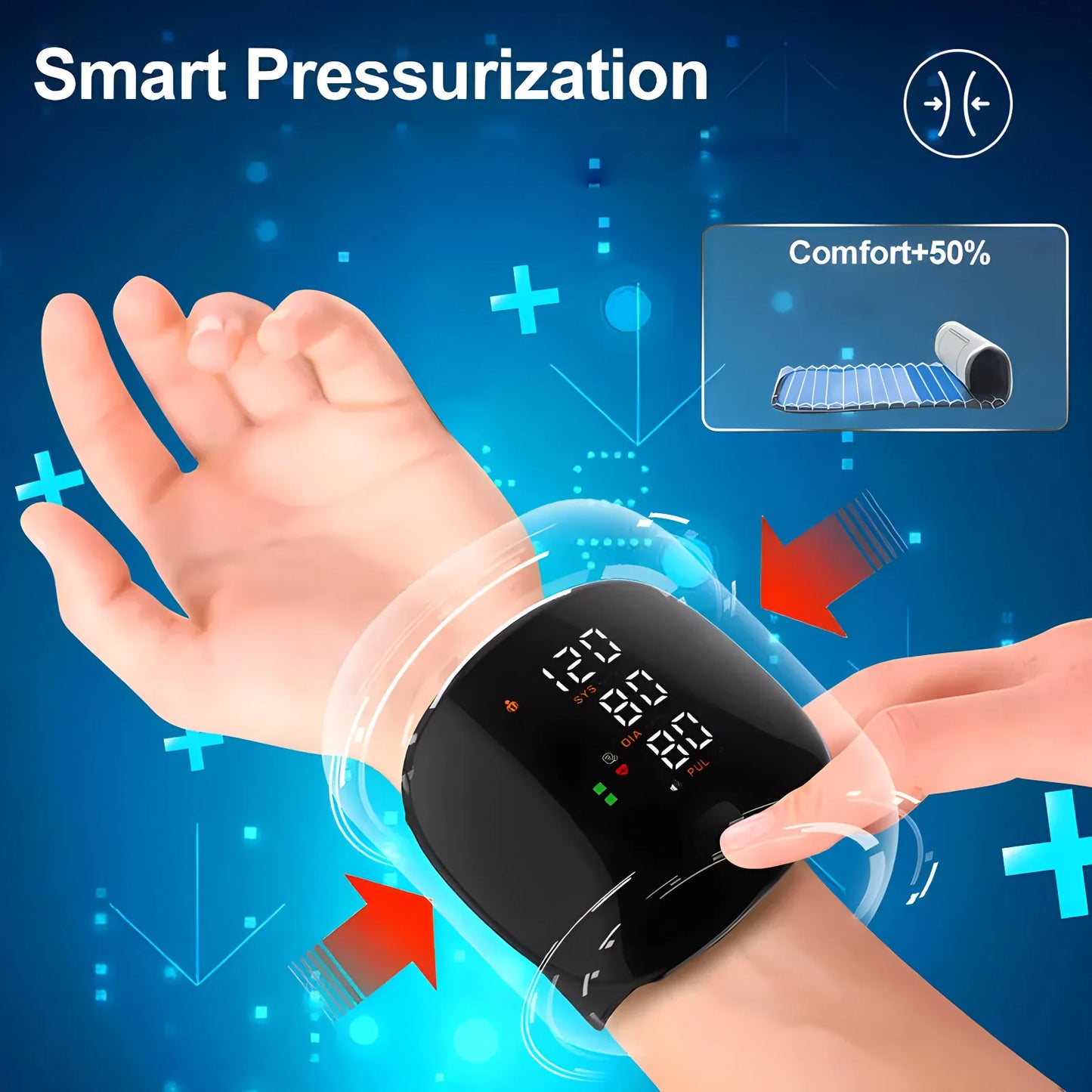 English Voice Activated Portable LED Wrist Blood Pressure Monitor