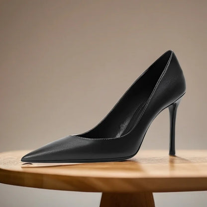 thin heels matte brown leather