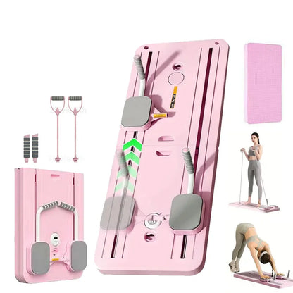 Pink exercise board with various attachments on a white background