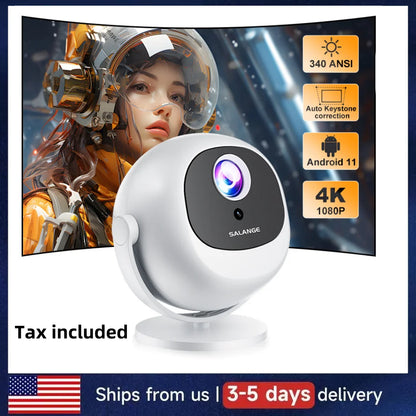 Salange Native 1080P 340ANSI 4K Mini Projector Andorid TV11.0 P360 360°