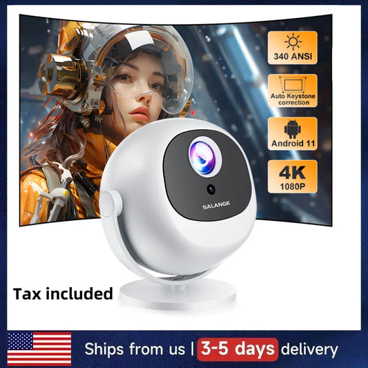 Salange Native 1080P 340ANSI 4K Mini Projector Andorid TV11.0 P360 360°
