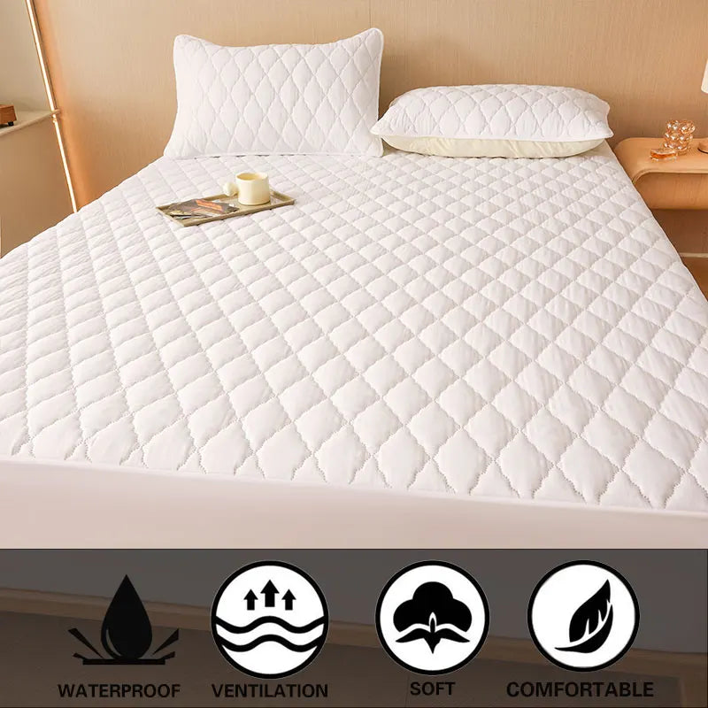 1PC Thicken Solid Color Checked Mattress Cover,Cotton-padded Breathable,Dust Proof,All SeasonsSuitable For The Bedroom,