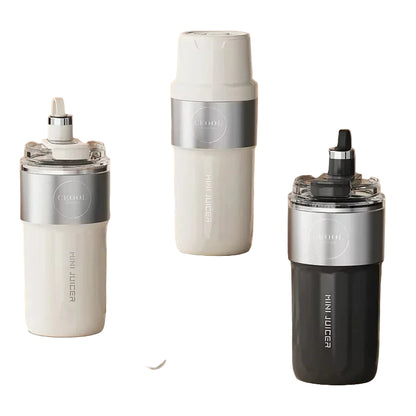 Three mini juicers in white, beige, and black on a neutral background