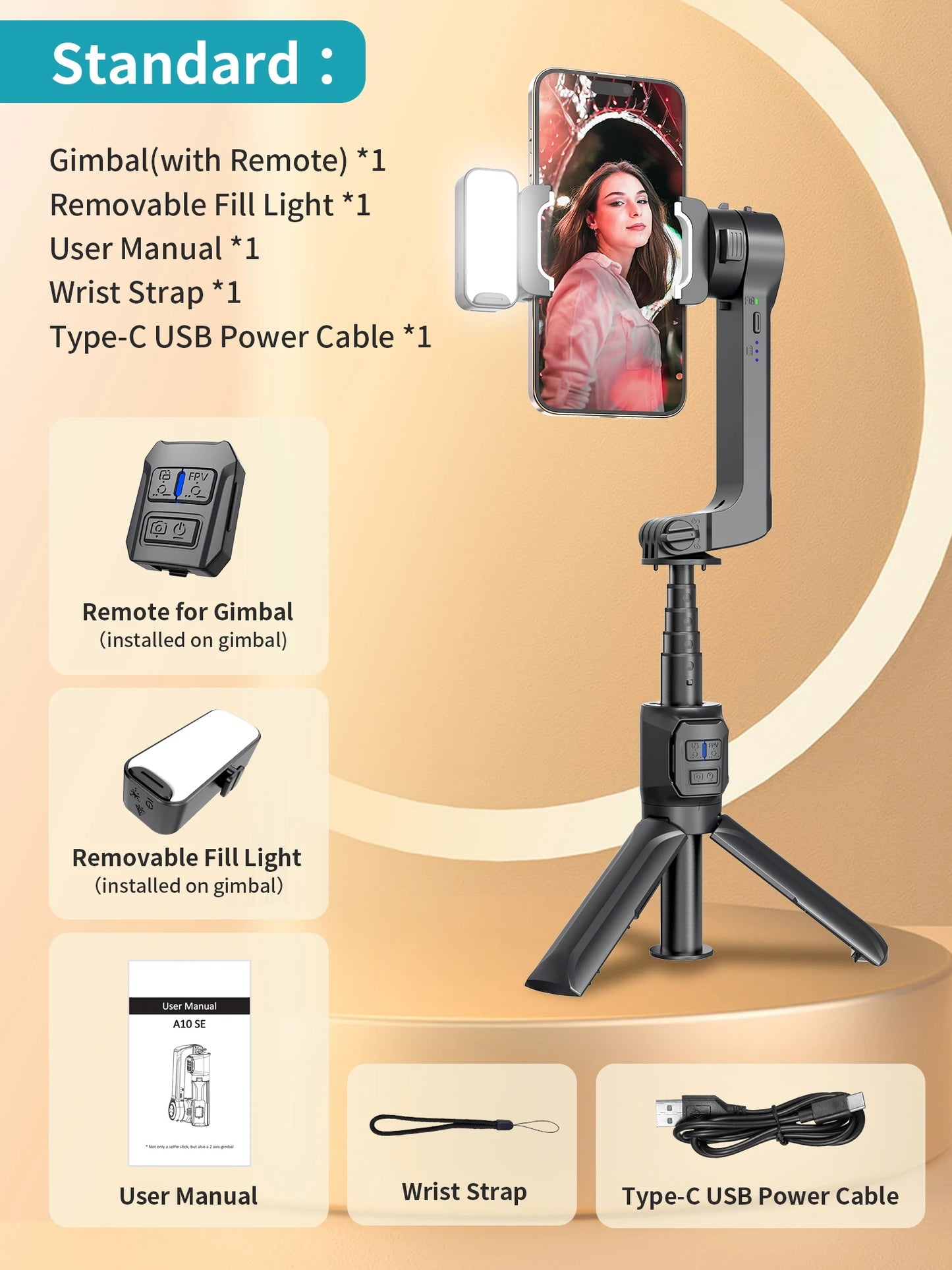 Selfie Stick Foldable Wireless Tripod Gimbal