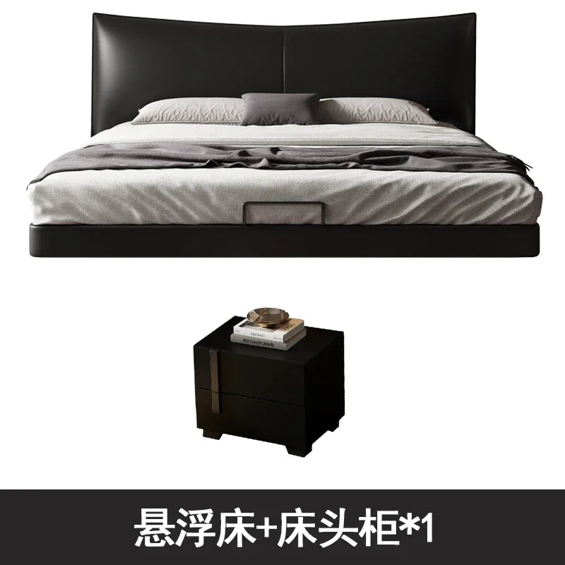 Black Leather Italian King Size Bed Frame