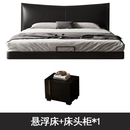 Black Leather Italian King Size Bed Frame