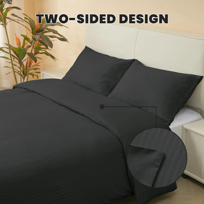 Good Nite King Duvet Cover Set - 200TC Stripe Pattern, Zipper Closure & Corner Ties