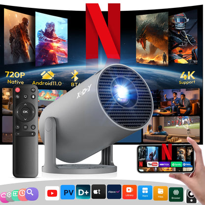 XGODY Smart Mini Projector with Android OS | Native 720P HD with 4K Input Support
