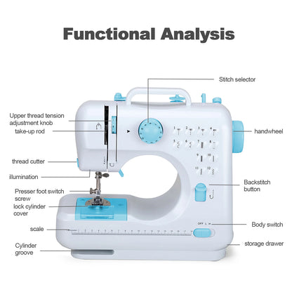 Portable Sewing Machine |12 Stitch Types, Horizontal Rotary Shuttle &amp; Metal Hook