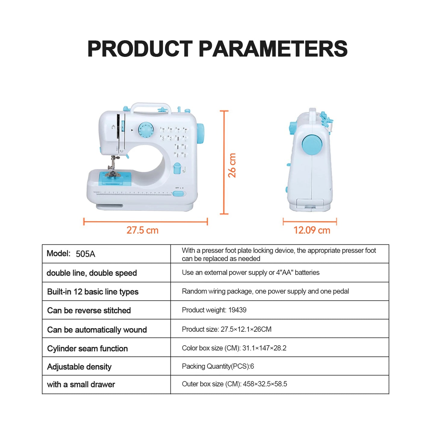 Portable Sewing Machine |12 Stitch Types, Horizontal Rotary Shuttle &amp; Metal Hook