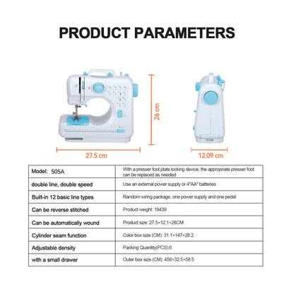 Portable Sewing Machine |12 Stitch Types, Horizontal Rotary Shuttle &amp; Metal Hook